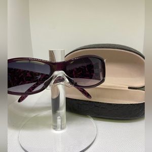 Ladies Hummingbird sunglasses & case. Oversized dark purple leopard pattern.